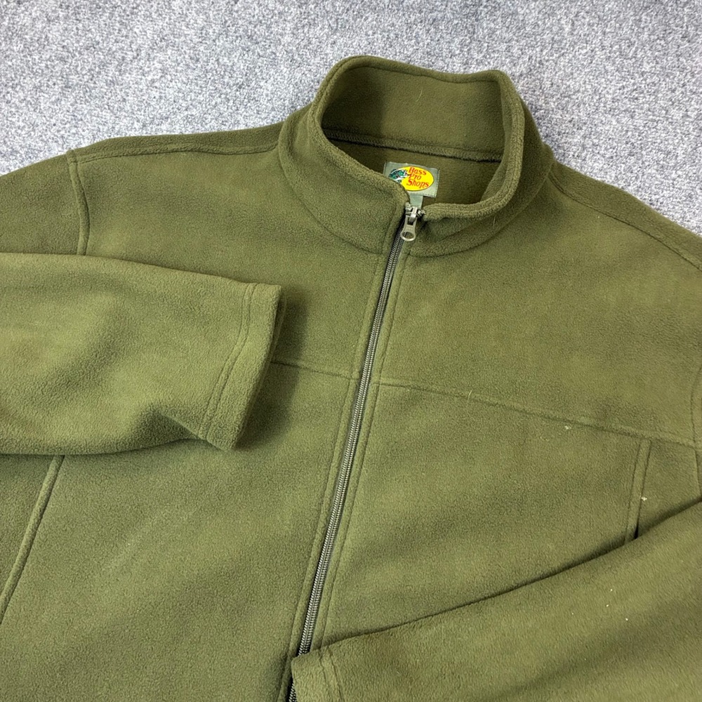 Bass Pro Shops Mens XXL Olive Green Full Zip Fleece Jacket Mock Neck Outdoor